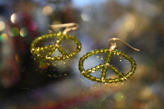 Crystal ‘Peace-Baby-Hoop’ Earrings…Olive Swarovski Crystals…