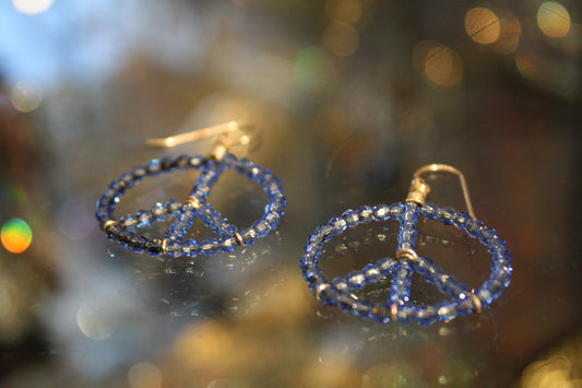 Crystal ‘Peace-Baby-Hoop’ Earrings…Sapphire Swarovski Crystals…