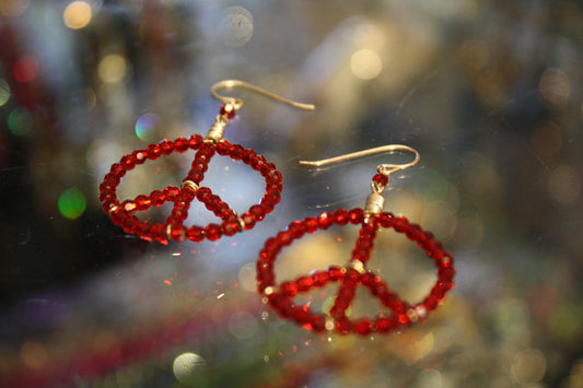 Crystal ‘Peace-Baby-Hoop’ Earrings…Siam Red Swarovski Crystals…