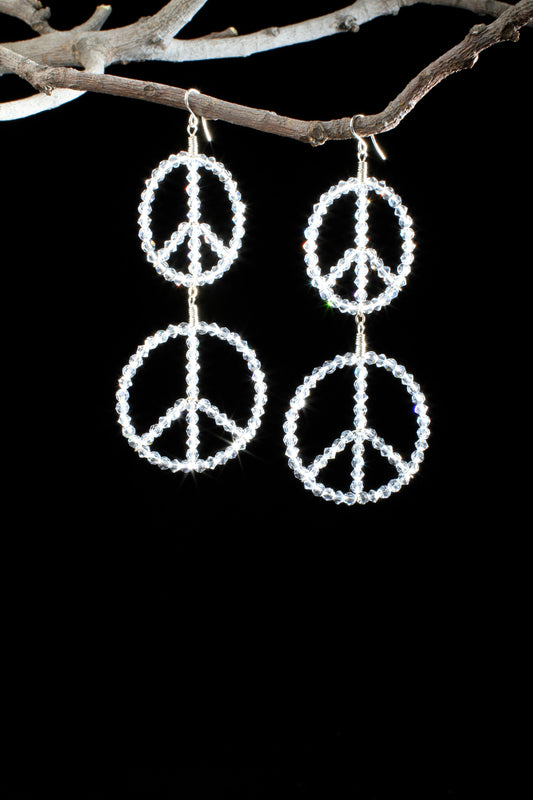 ‘Peace-Double-Hoop-Earrings’…Clear Swarovski Crystals…Silver Wires…