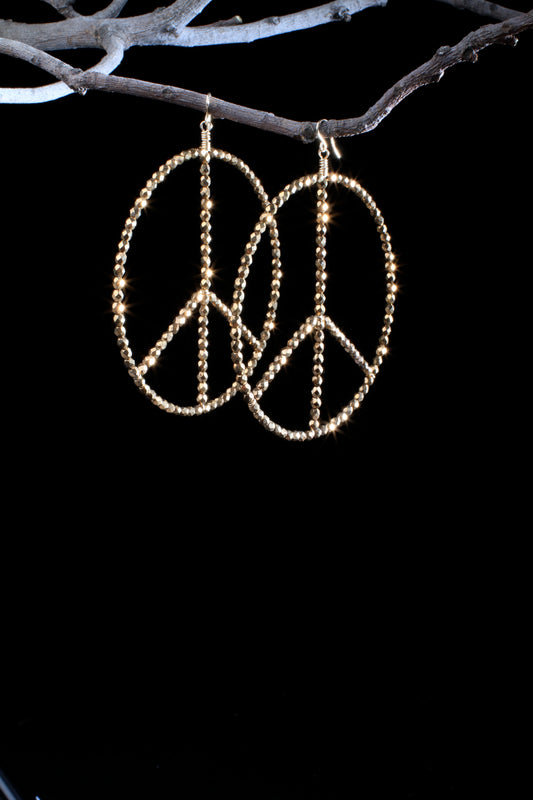 ‘Peace-Hoop-Earrings’…Bronze Disco Czech Glass Beads…Gold-Filled Wire…