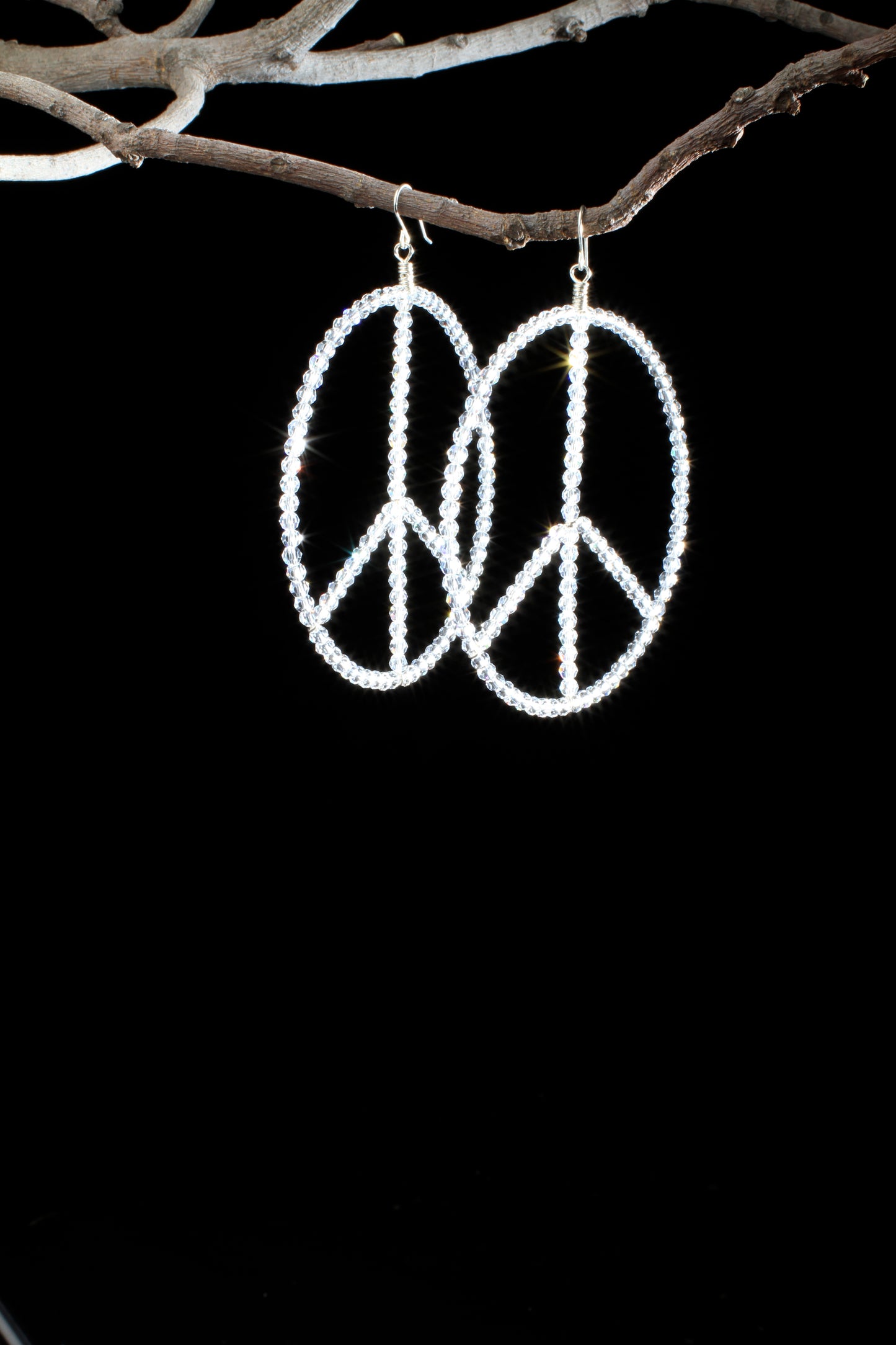 ‘Peace-Hoop-Earrings’…Swarovski Clear Crystals…Sterling Wire…