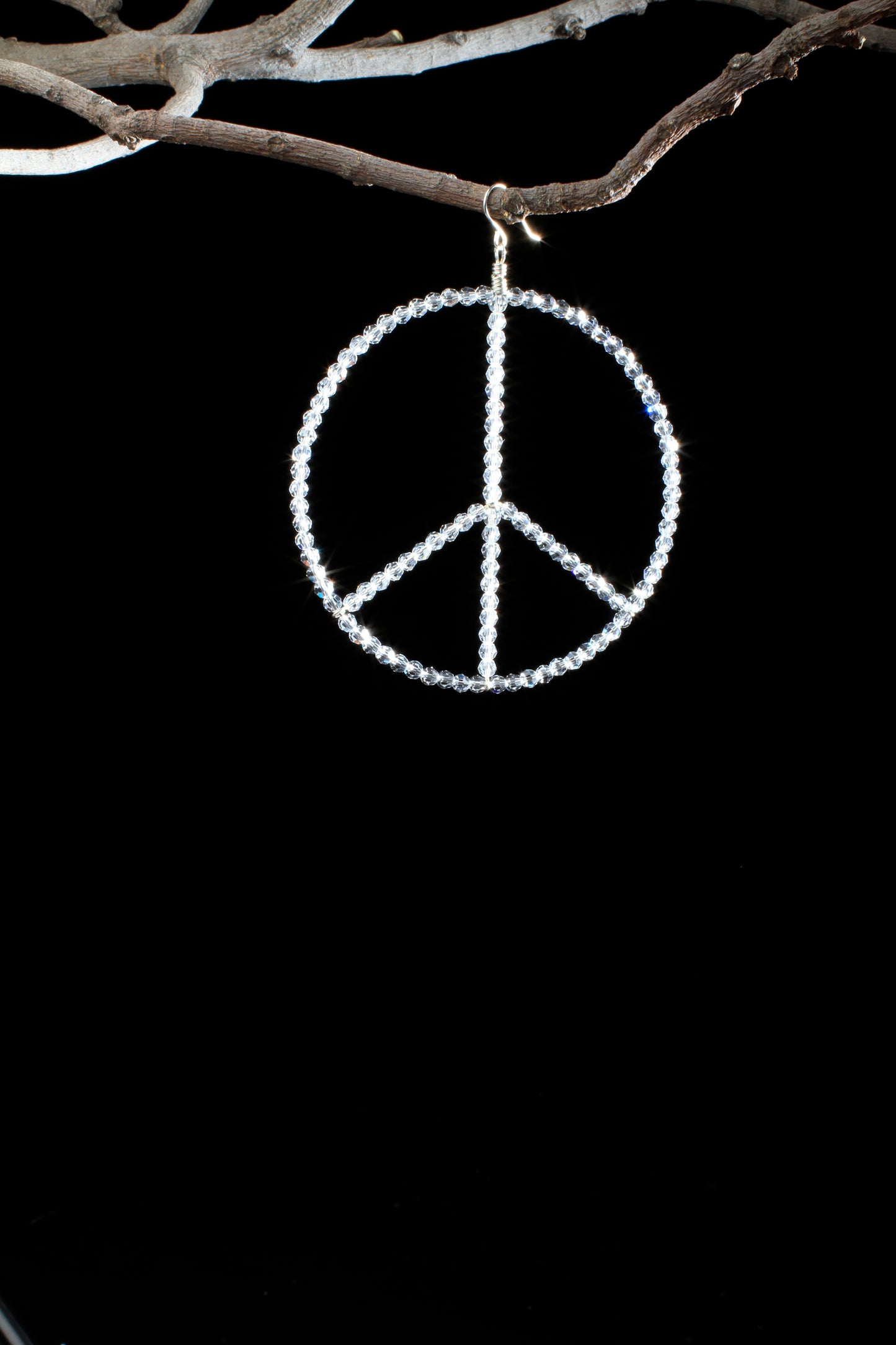 ‘Peace-Hoop-Earrings’…Swarovski Clear Crystals…Sterling Wire…