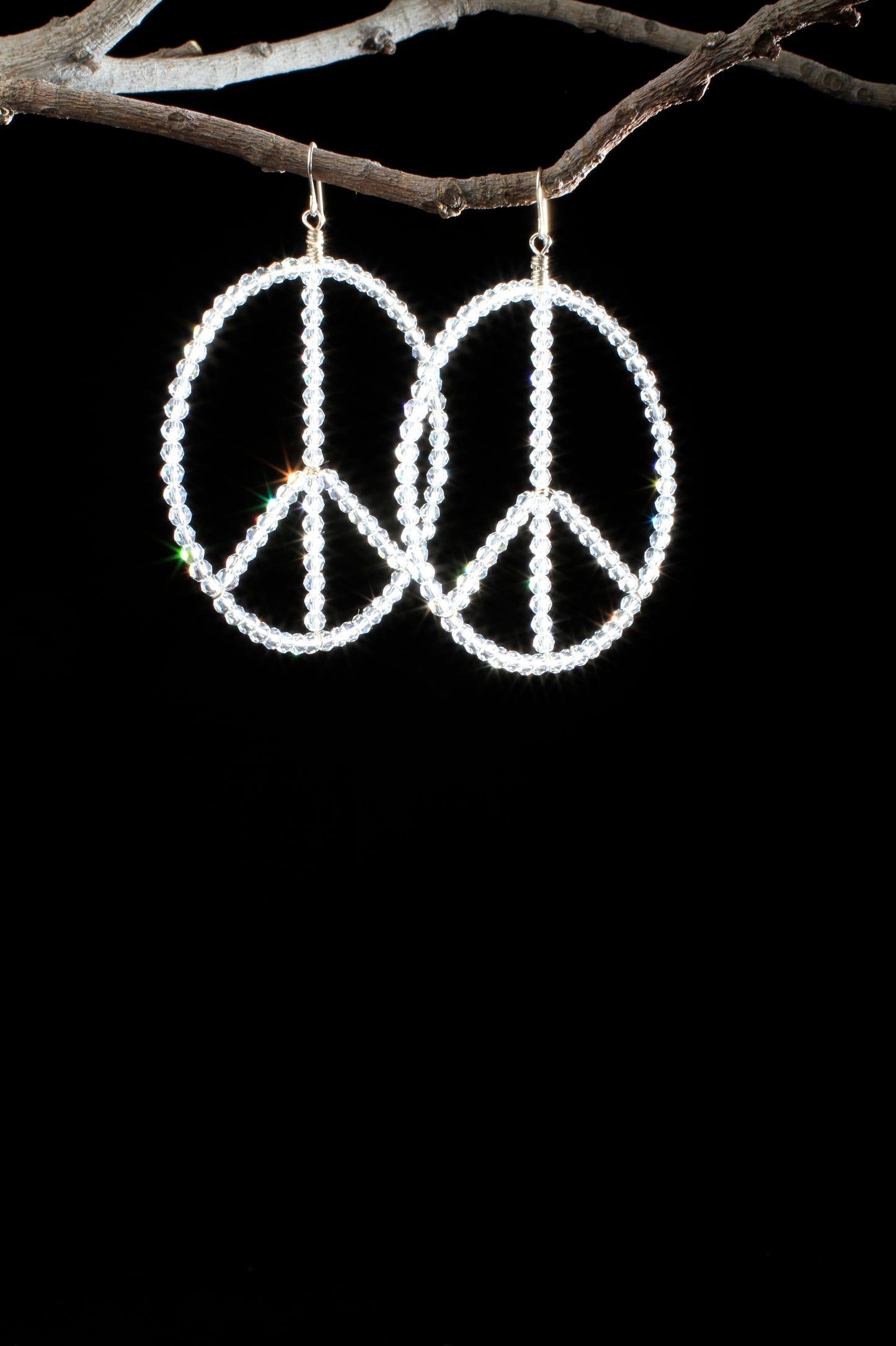 ‘Peace-Hoop-Earrings’…Swarovski Clear Crystals…Sterling Wire…