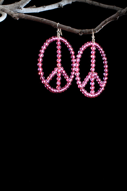 ‘Peace-Hoop-Earrings’…Fuchsia Swarovski Crystal 6mm Beads…Sterling Silver wire…