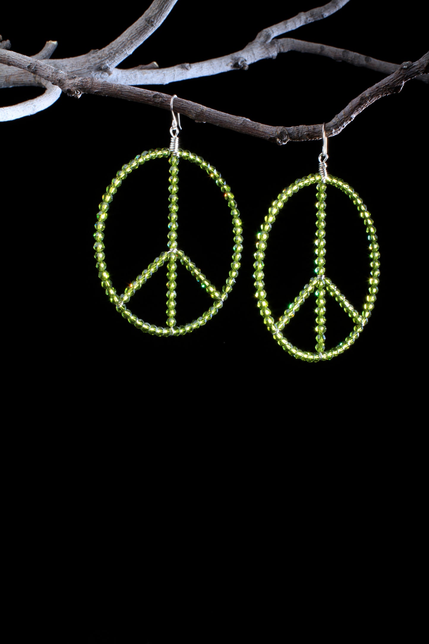 ‘Peace-Hoop-Earrings’…Olive Swarovski Crystals…Sterling Silver Wiring’…