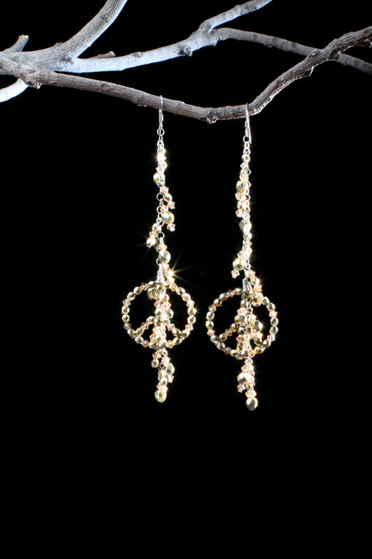 ‘Peace-Icicle-Earrings’…Champagne Swarovski Crystals…Bronze Wiring…