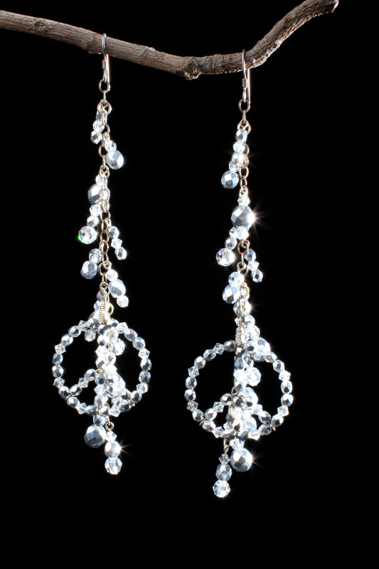‘Peace-Icicle-Earrings’…Silver Swarovski Crystals…Sterling Silver Wiring…