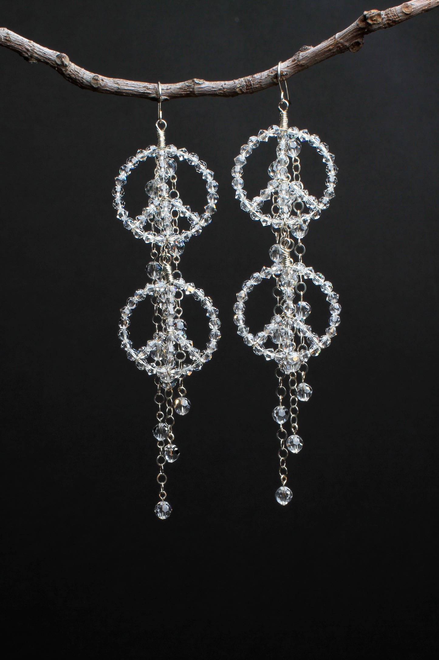 ‘Peace-Waterfall-Earrings’…Clear Swarovski Crystals…Sterling Silver Wiring…