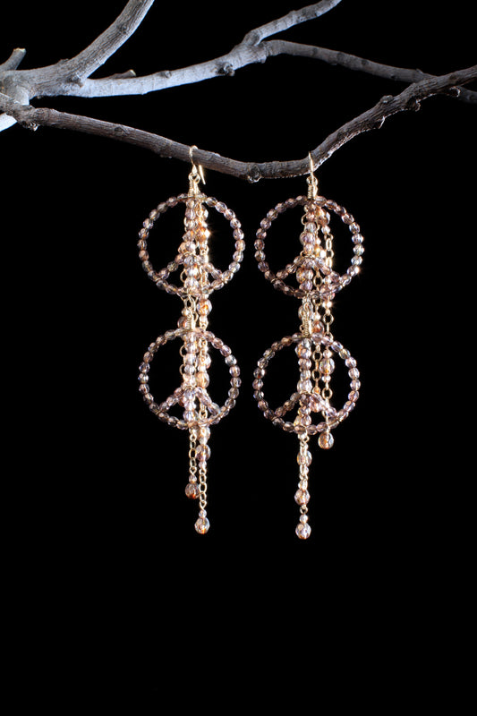 ‘Peace-Waterfall-Earrings’…Dirtywash Swarovski Crystals…Gold Filled Wiring…