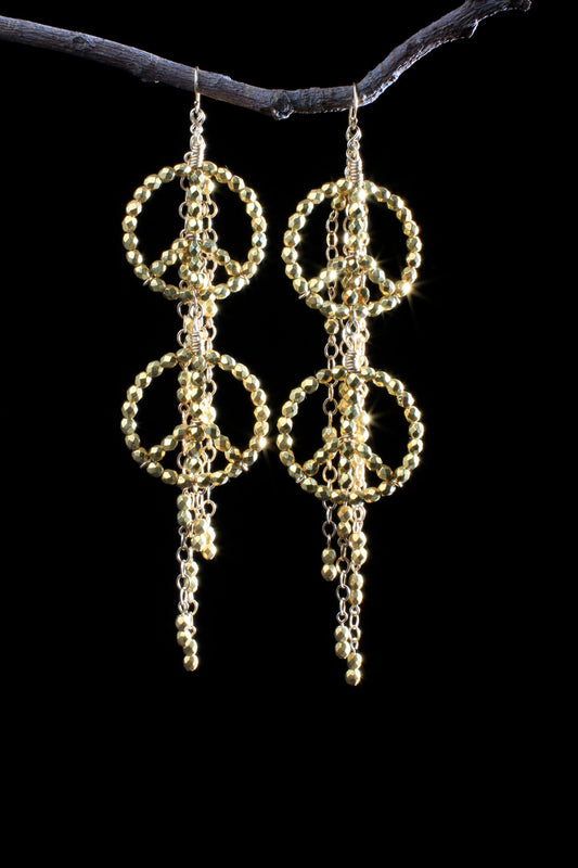 ‘Peace-Waterfall-Earrings’…Gold Disco Swarovski Crystals…Gold Filled Wiring…