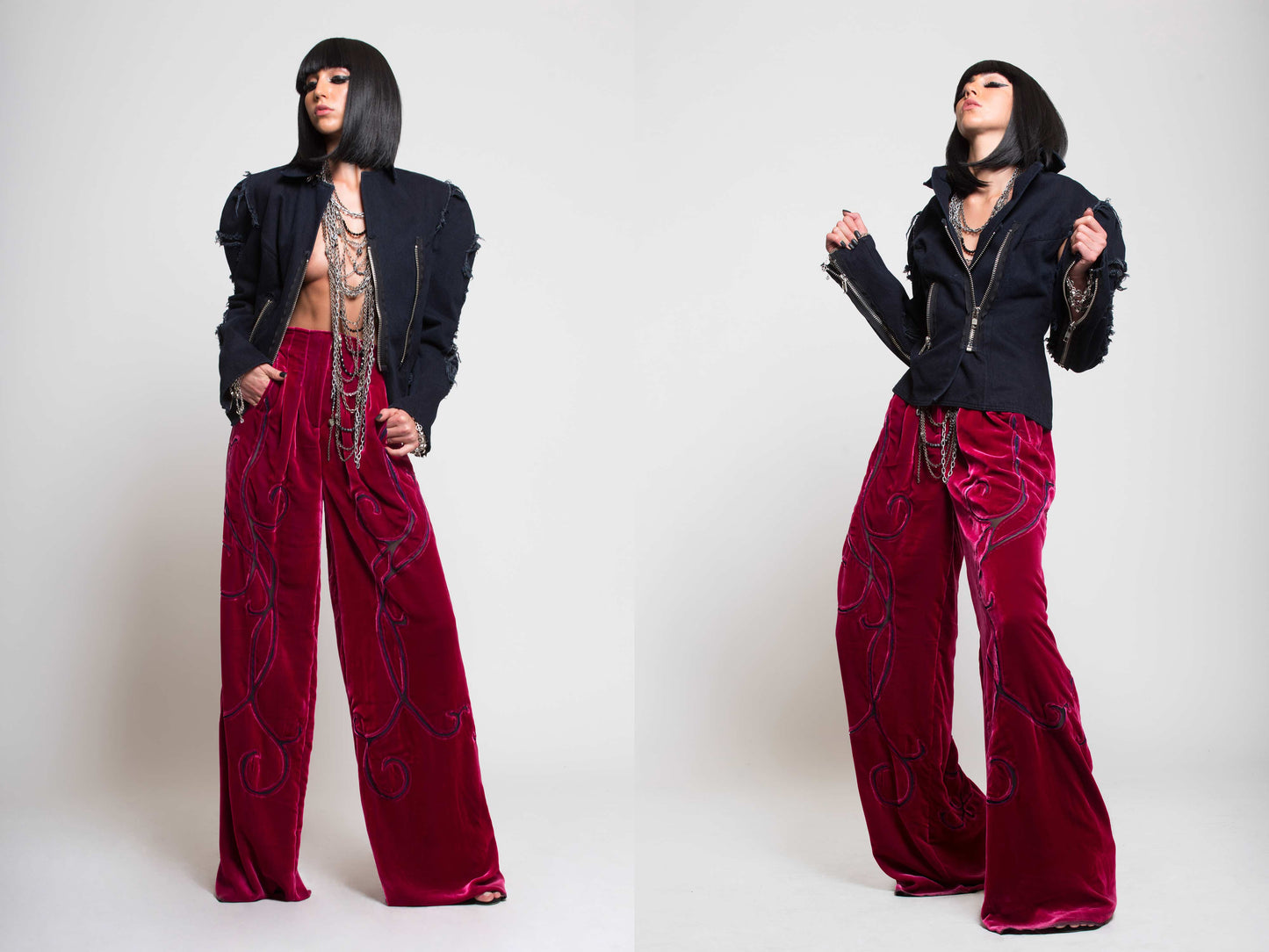 ‘ISIS SWIRL PANTS’ COUTURE…FUCHSIA SILK VELVET…HANDCRAFTED MAGIC…