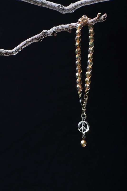 ‘Peace-Pearl’ Crystal Bracelet…’Dirtywash’…6mm Bead…Bronze ‘Peace-Pearl’ Drop…