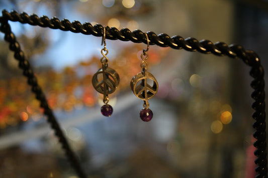 ‘Peace-Pearl’ Earrings…Amethyst Swarovski Crystal Drops…