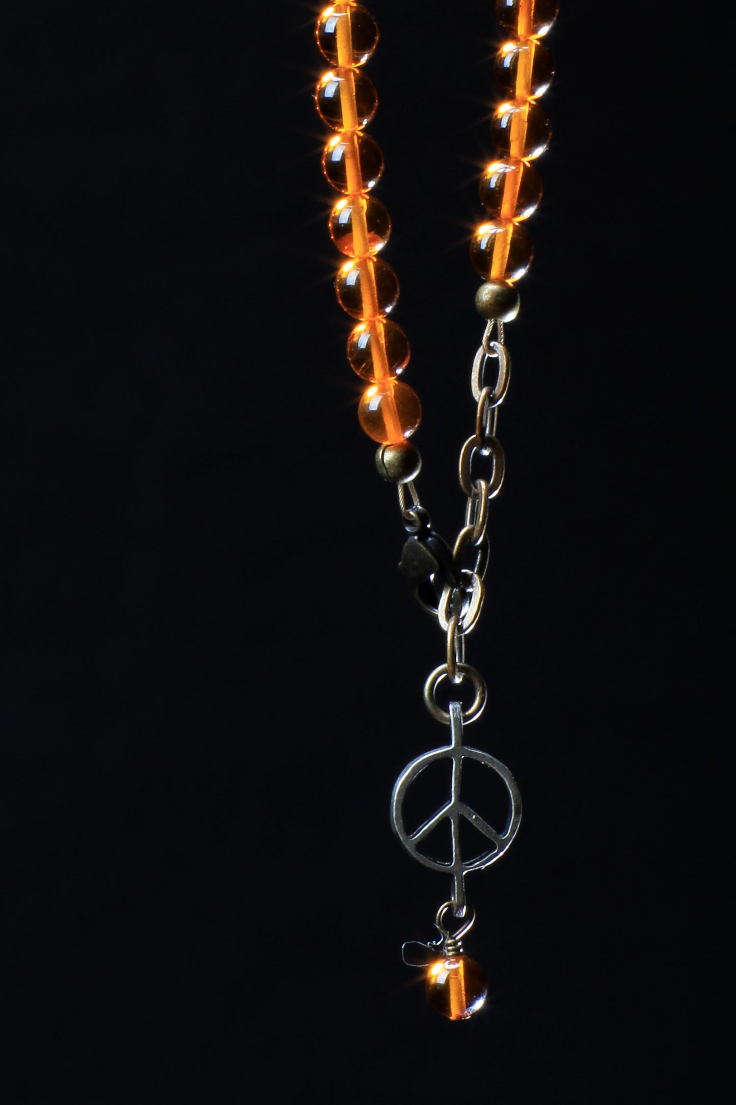 ‘Peace-Pearl’ Healing Stone Bracelet…Amber…Antique Bronze ‘Peace-Pearl’ Drop…