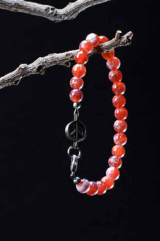 ‘Peace-Pearl’ Healing Stone Bracelet…Fire Crackle Agate…Antique Silver ‘Peace-Pearl’ Link…
