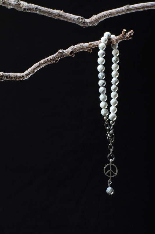 ‘Peace-Pearl’ Healing Stone Bracelet…Howlite Stone…Antique Silver ‘Peace-Pearl’ Drop…