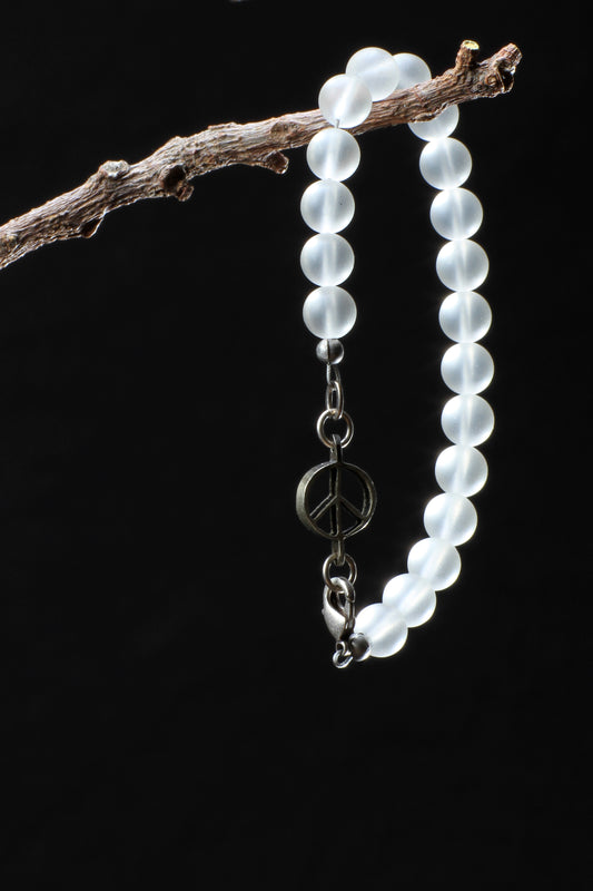 ‘Peace-Pearl’ Healing Stone Bracelet…Matte Quartz…Antique Silver ‘Peace-Pearl’ Link…