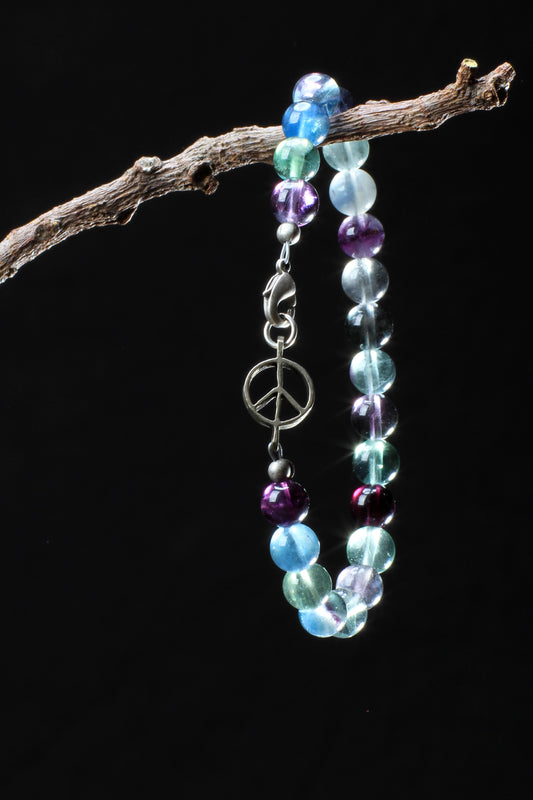 ‘Peace-Pearl’ Healing Stone Bracelet…Rainbow Flourite…Very Popular…Antique Silver ‘Peace-Pearl’ Link…