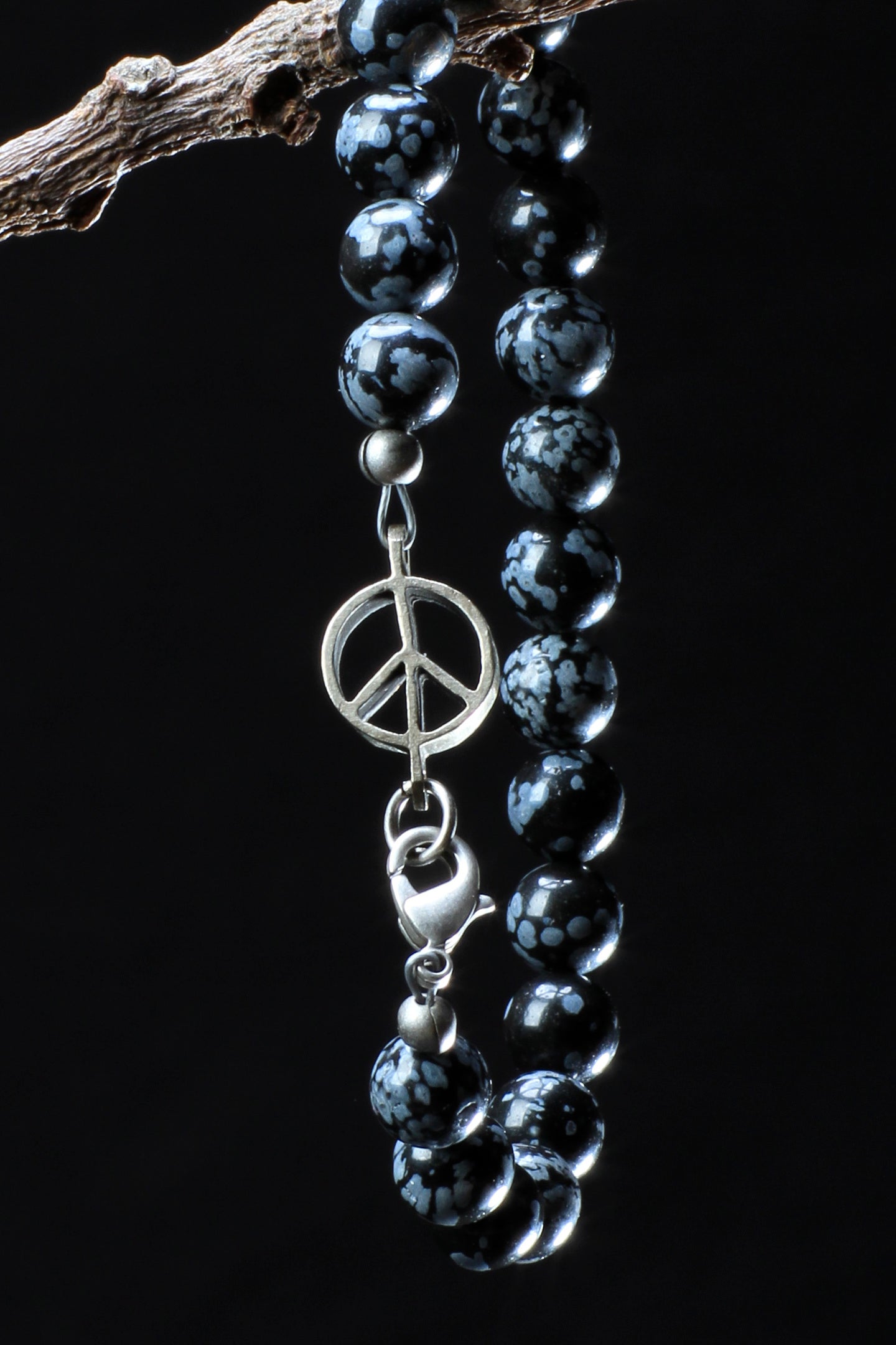 ‘Peace-Pearl’ Healing Stone Bracelet…Snowflake Obsidian…Antique Silver ‘Peace-Pearl’ Link…