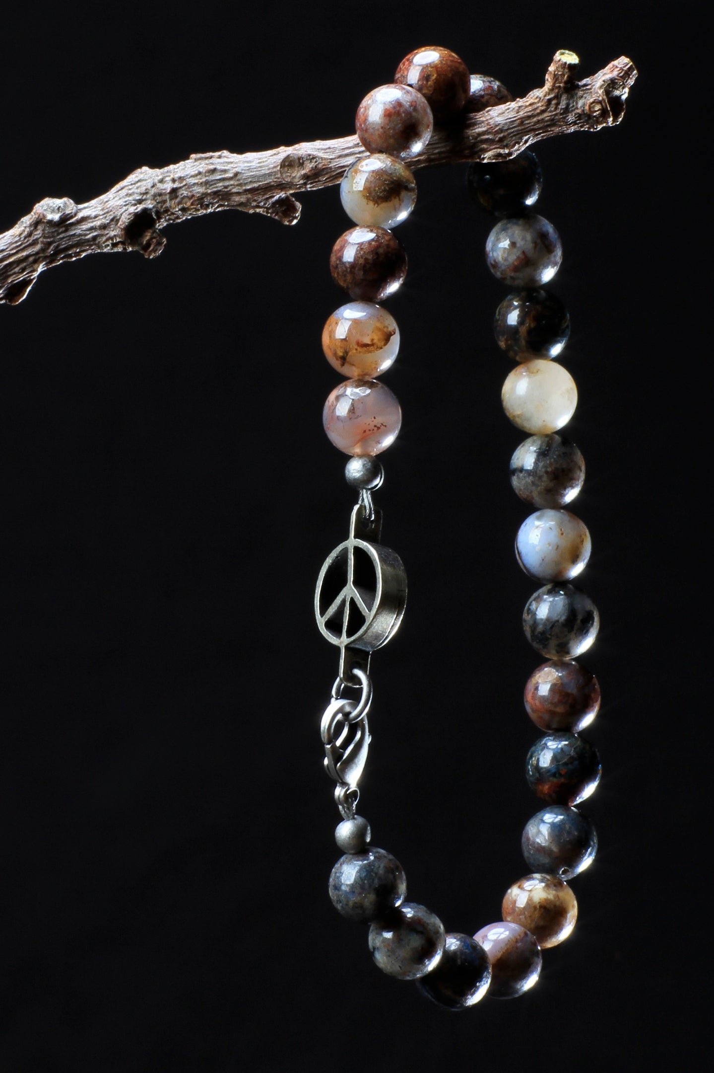 ‘Peace-Pearl’ Healing Stone Bracelet…Tempest Stone…Men’s Fave…Antique Silver ‘Peace-Pearl’ Link…