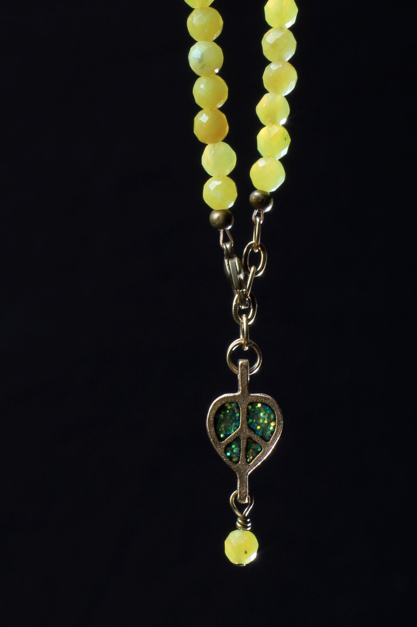 ‘Peace-Heart-Pearl’ Healing Stone Bracelet…Yellow Jade…Electric Lime Cloisonné ‘Peace-Heart-Pearl’ Drop…This Is Go’geous!