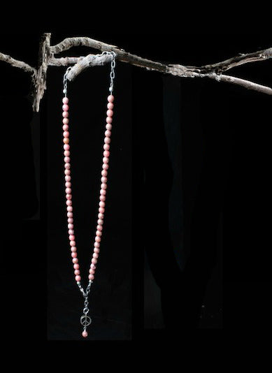 ‘Peace-Pearl’ Healing Stone Necklace…Rhodonite…6mm Round Beads…Silver ‘Peace-Pearl’ Drop…