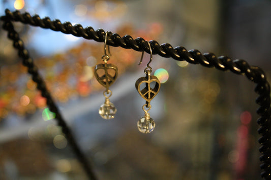 ‘Peace-Heart-Pearl’ Earrings…Clear Swarovski Crystals…