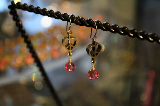 ‘Peace-Heart-Pearl’ Earrings…Rose Swarovski Crystals…