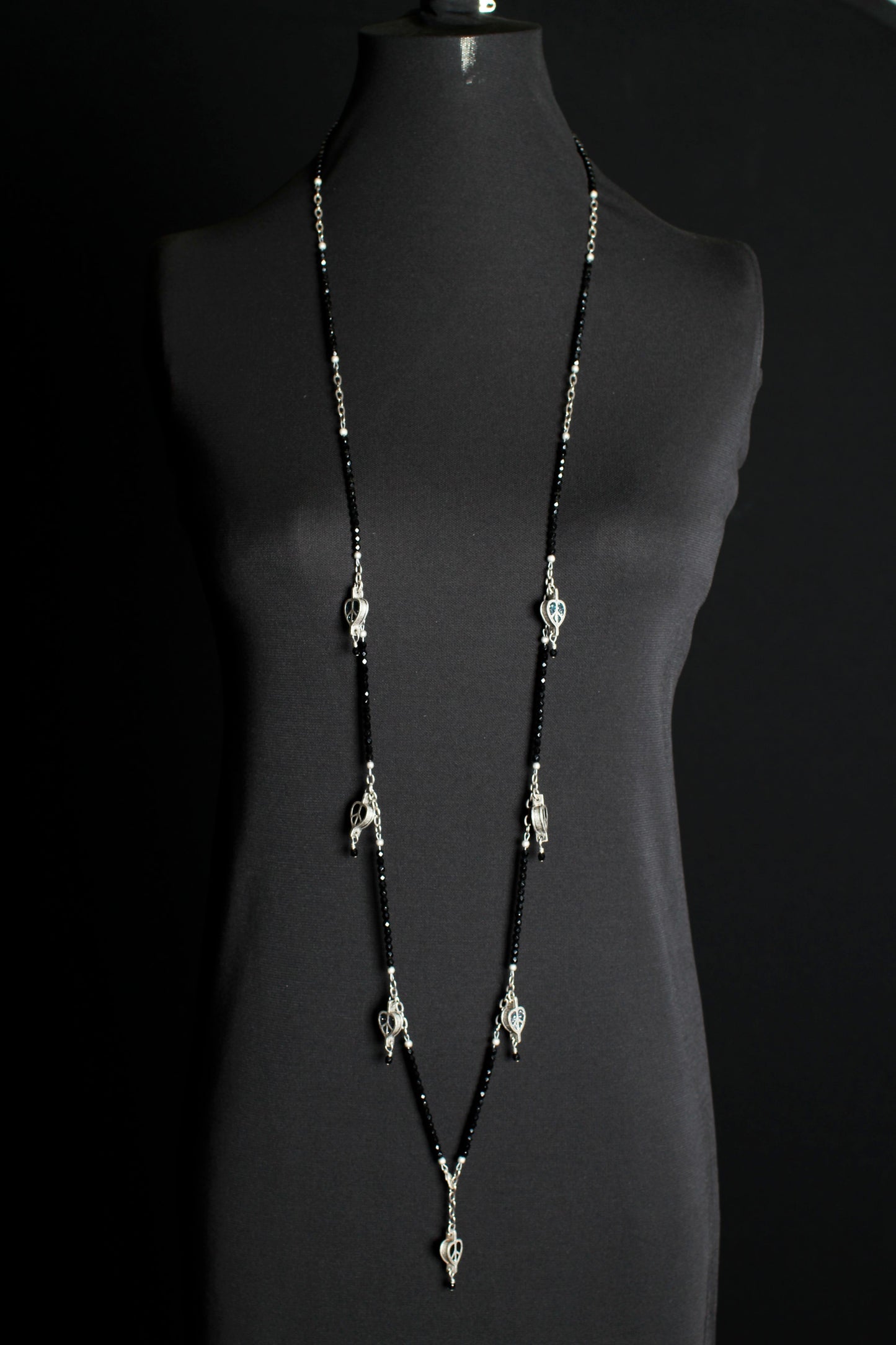 Seven Peace Pearl Drop Necklace - Black