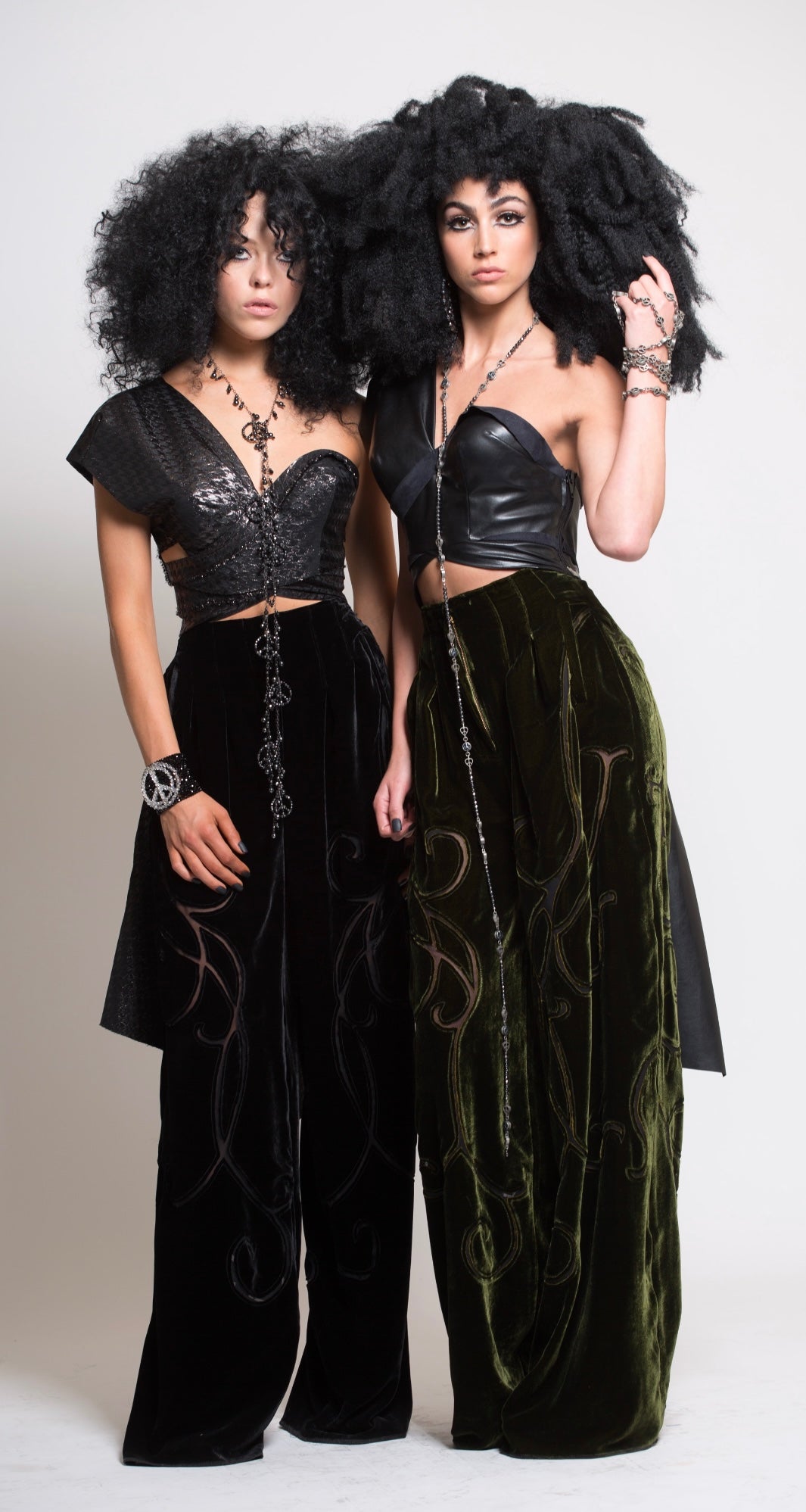 ‘ISIS SWIRL PANTS’ COUTURE…BLACK AND OLIVE SILK VELVET…HANDCRAFTED MAGIC…