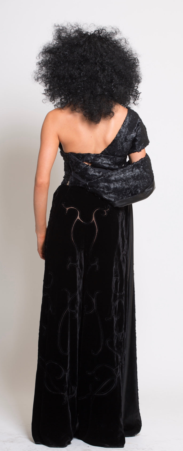 ‘ISIS SWIRL PANTS’ COUTURE…BLACK AND OLIVE SILK VELVET…HANDCRAFTED MAGIC…